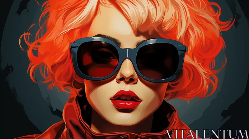 Woman with Red Hair and Sunglasses in Bold Graphic Style AI Image