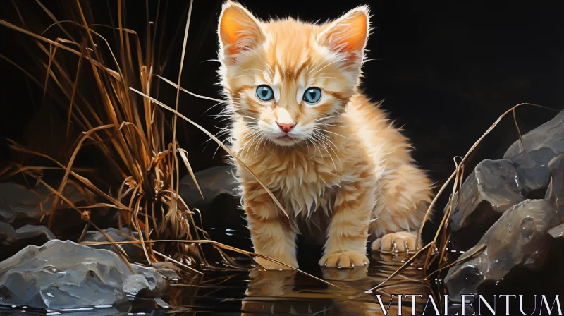 Innocent Tabby Kitten in Fantastical Waterscape AI Image