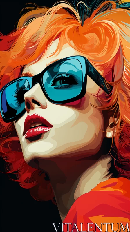 Pop Art Digital Painting - Shiny Glossy Finish with Red and Turquoise Tones AI Image