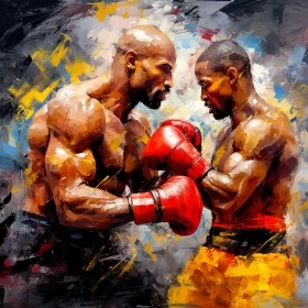 Vibrant Boxing Match Painting: Fusion of African Art and Modern Influence AI Image