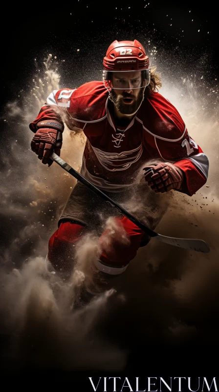 AI ART Dynamic Hockey Player Image with Angelcore Aesthetic & Rainstorm Backdrop