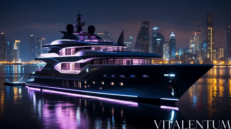 Neo-Concrete Luxury Yacht in Dubai City Nightscape AI Image