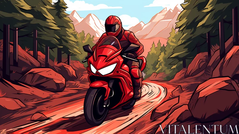 Rustic Trail Motorbike Race in Vibrant Comic Art Style AI Image