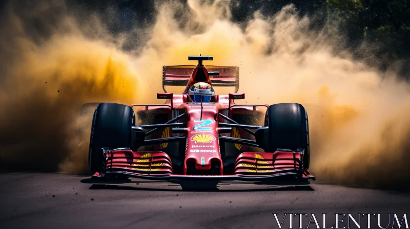 Ferrari F1 Car Racing Through Dust Cloud: Symbol of Speed & Power  - AI Generated Images AI Image