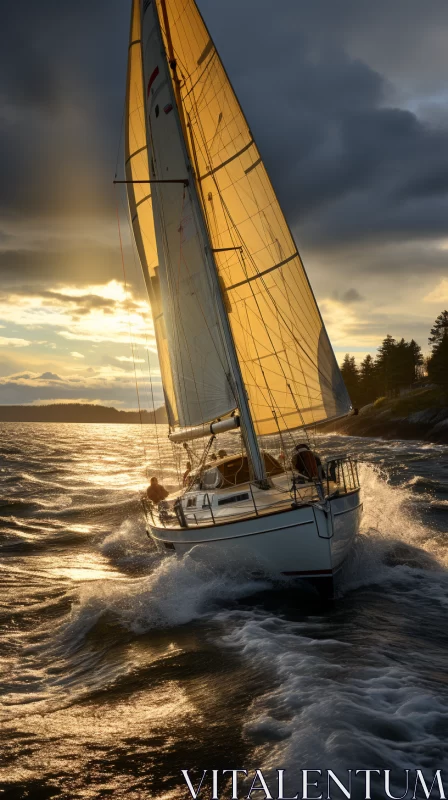 Majestic Sailboat in Norwegian Ocean at Sunset in High Resolution 8K AI Image
