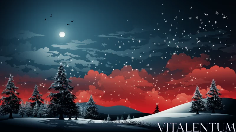 AI ART Winter Night Landscape with Moonlit Seascape