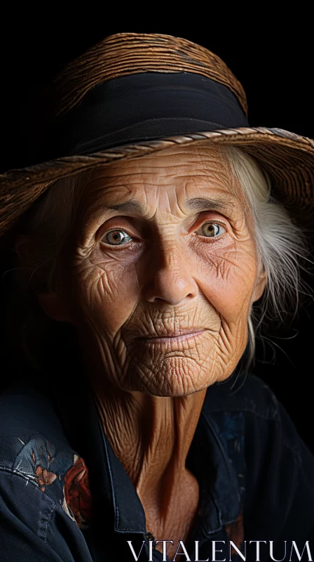 Captivating Portraiture of Elderly Lady in Brown Hat AI Image