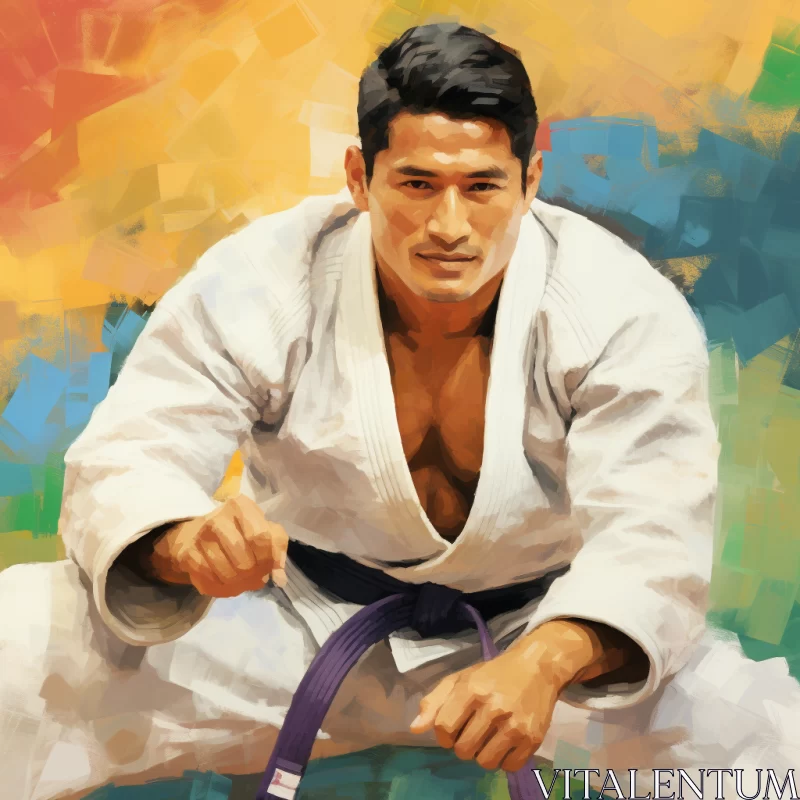 Impressionist Tongan Art of a Judoka in White and Amber Hues AI Image