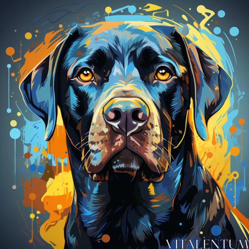 Impressionistic Illustration of a Black Labrador Retriever in Blue and Amber Hues AI Image