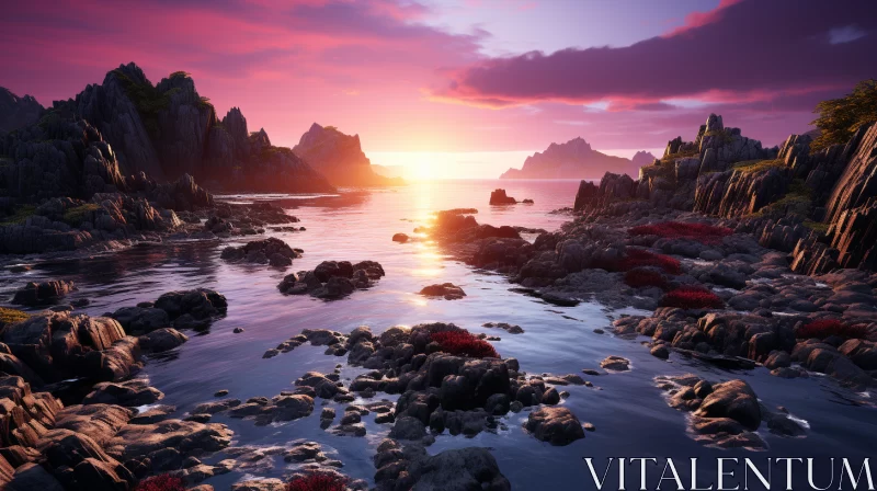 Sunset Over Desert-Ocean Landscape Rendered in Unreal Engine AI Image