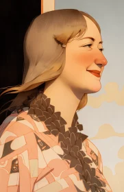 Stylized Portrait Illustration of a Smiling Woman