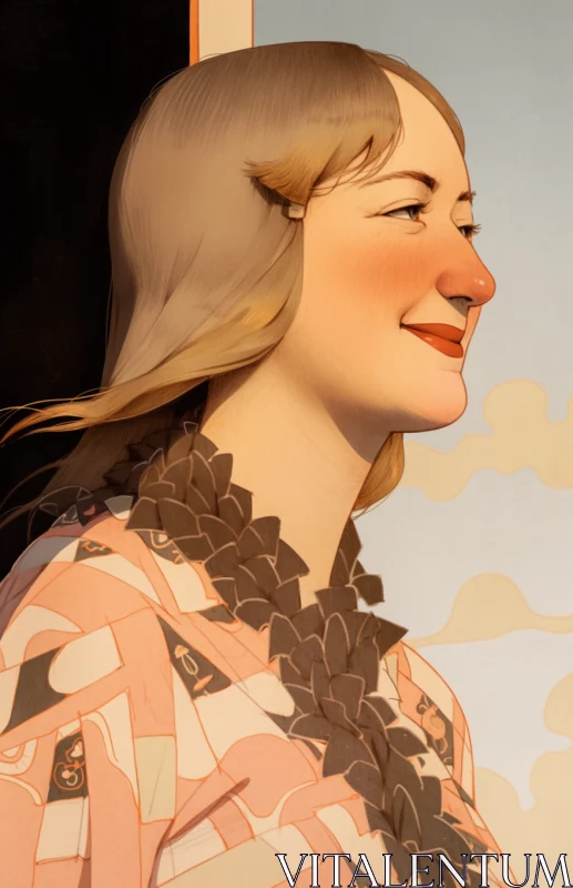 Stylized Portrait Illustration of a Smiling Woman AI Image