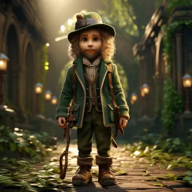 Cartoon Child in Enchanting Woodland Scene AI Image