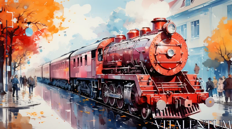 Expressive Modern Train Painting - Retro Filtered Art AI Image