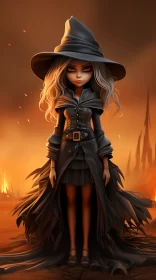 Enchanting Animated Witch in Black Dress - Cartoon Realism Art AI Image
