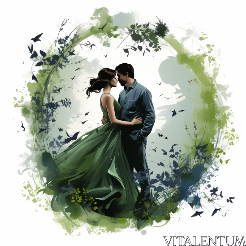 Romantic Fantasy Illustration in Green Tones AI Image