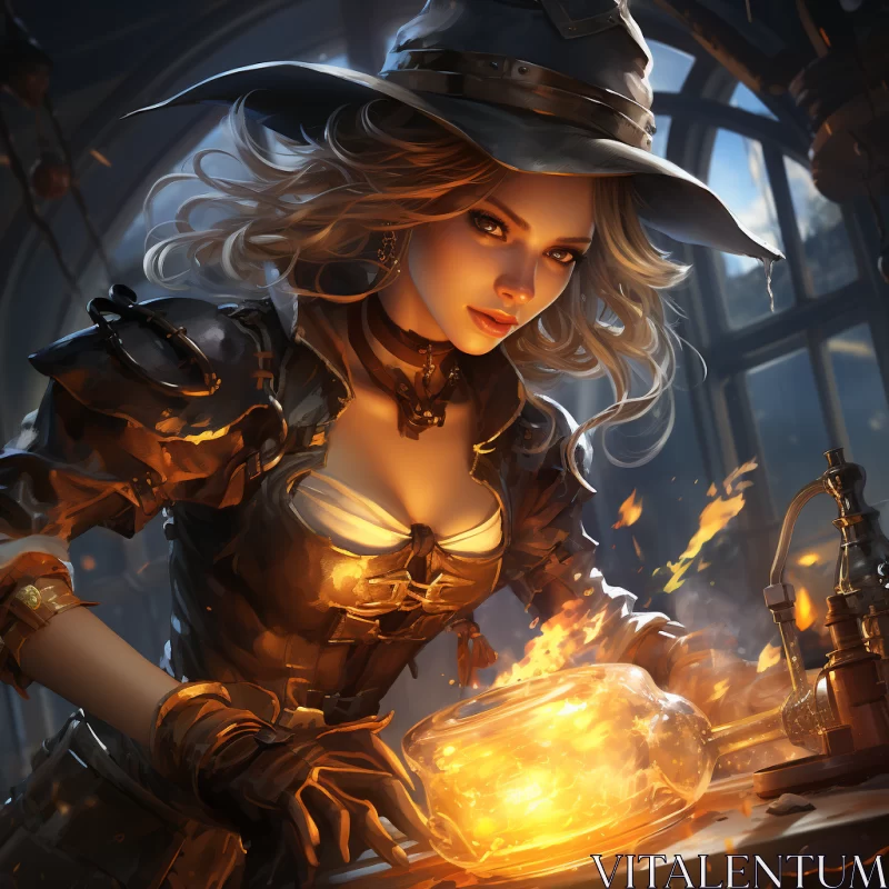 Detailed Witch Scene in Dark Gray and Amber AI Image
