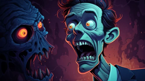 Grotesque Caricature of Zombies in Nightmarish Illustration AI Image