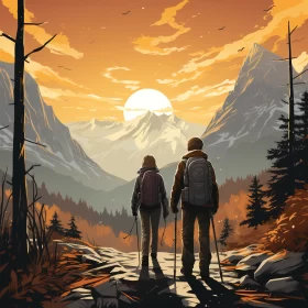Mountain Adventure: Poster Art Style Hiking Illustration AI Image
