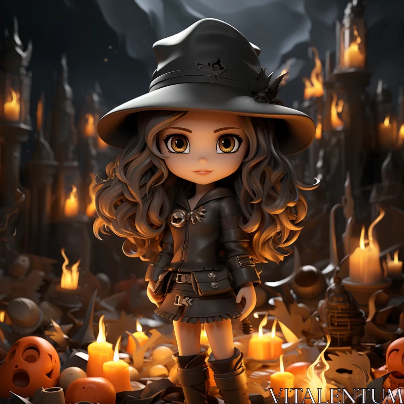 Cartoony Witch Doll Surrounded by Candles AI Image