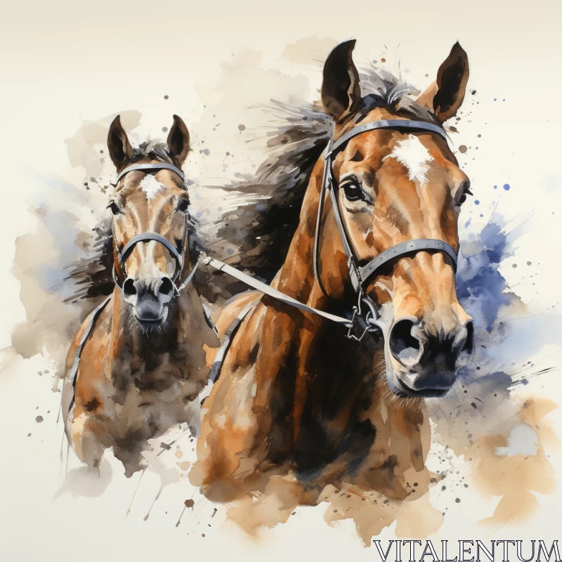 Expressive Watercolor Horse Racing Artwork AI Image
