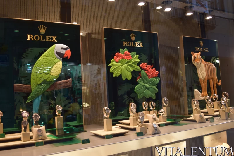 Green Parrot and Jewelry Display - Captured with Rollei Prego 90 Free Stock Photo