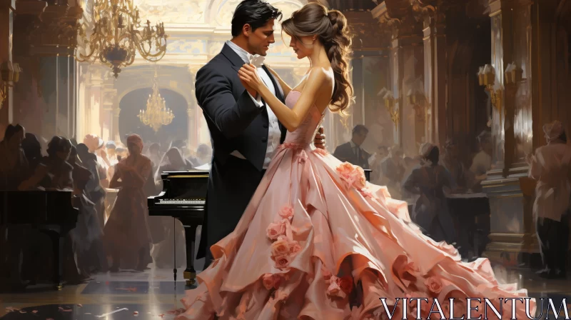 Romantic Ballroom Dance in Storybook Style and Princesscore Aesthetic AI Image