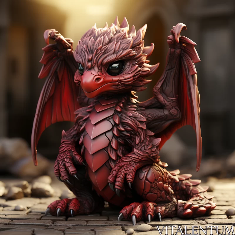 Charming Red Dragon Figurine in Bold Saturation AI Image