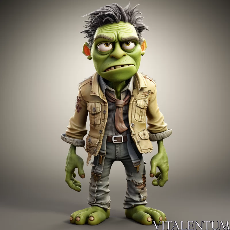 Zombie Frog - A Detailed 3D Cartoony Character AI Image