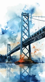 Watercolor Bridge Painting: Abstract American Landscape AI Image
