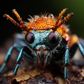 Intricate Photo-Realistic Depiction of Blue and Orange Bug AI Image