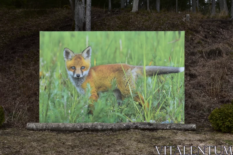 Captivating Fox Amidst Lush Grassland: A Panoramic Artwork Free Stock Photo
