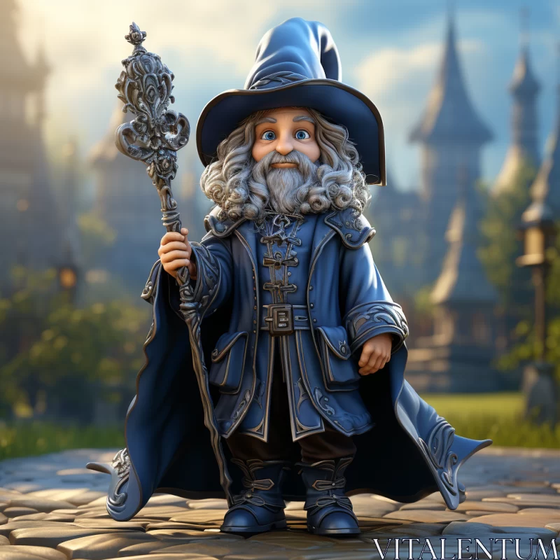 Enchanting Wizard Figurine in Silver and Blue AI Image