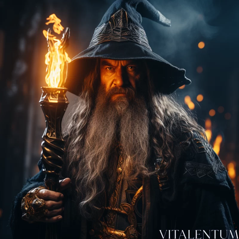 AI ART Enigmatic Wizard with Flame - Cryptid Academia Portraiture