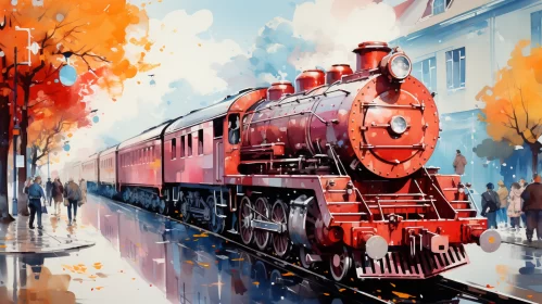 Expressive Modern Train Painting - Retro Filtered Art AI Image