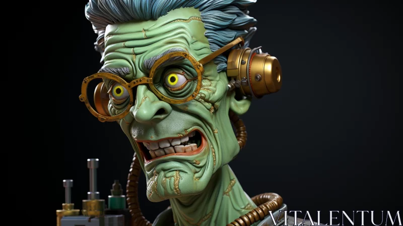 Grotesque Caricature of a Reanimated Zombie in 3D Render AI Image