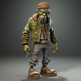 Street-Savvy Zombie Character - A Frogcore and Bronzepunk Artwork AI Image