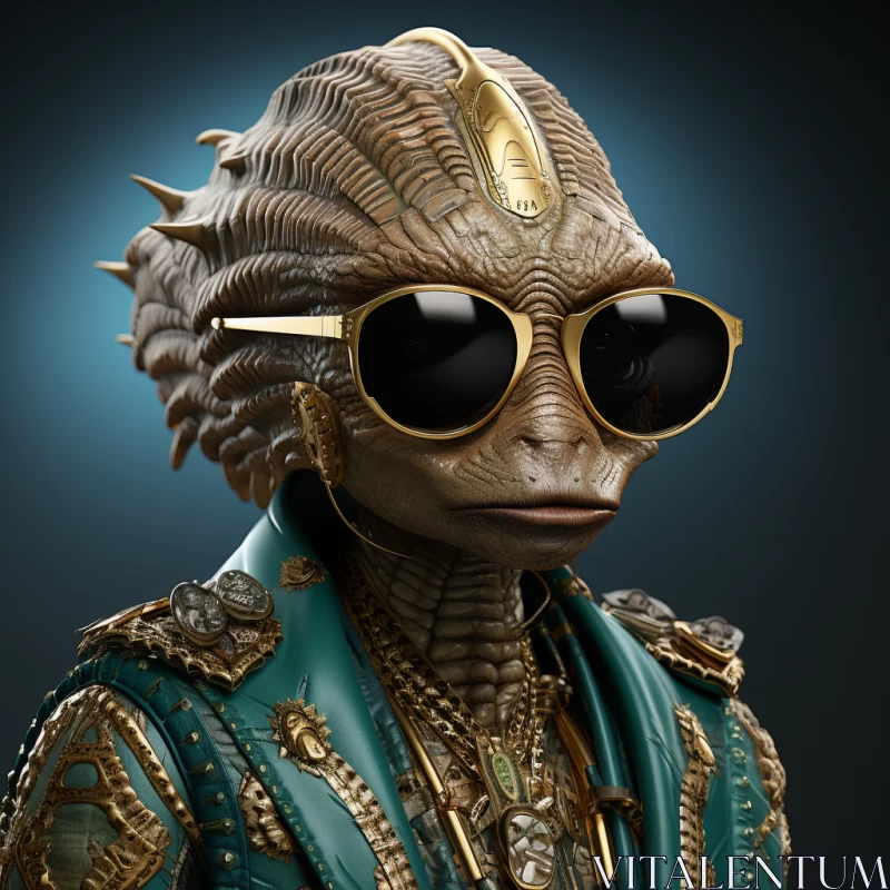 Alien Figure in Stylish Attire with a Touch of Marine Life AI Image