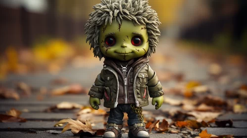 Zombie Toy in Punk Style amidst Urban Chaos AI Image