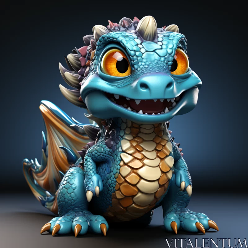 Charming Blue Dragon - 3D Playful Character Design AI Image