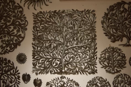 Intricate Botanical Metal Wall Art in Silver and Beige