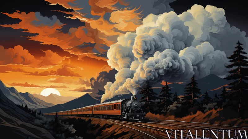 AI ART Vintage Steam Train in Tonalist Color Scheme