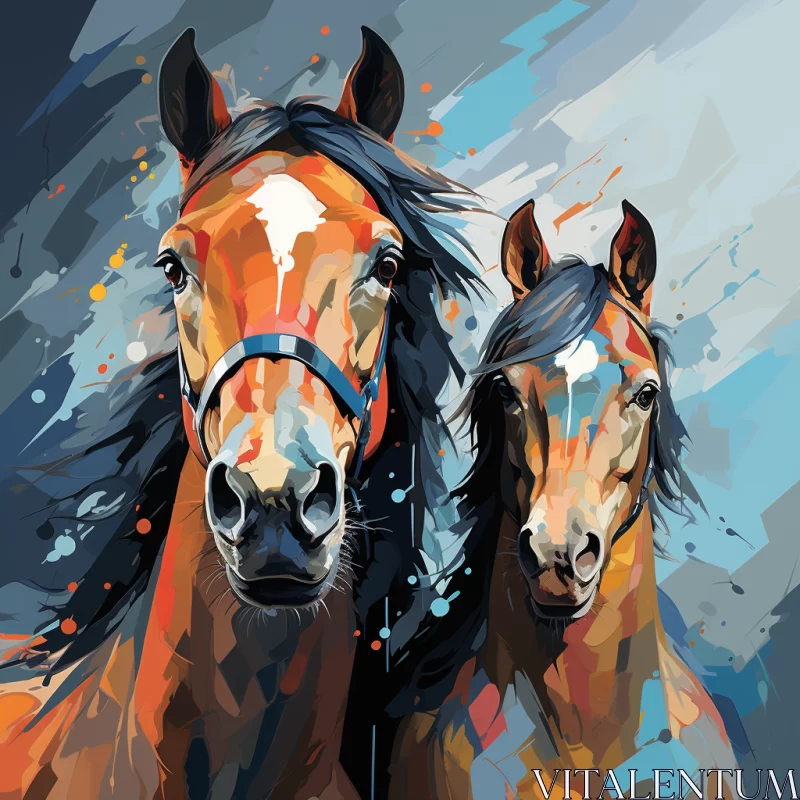Expressive Brushstrokes: Bold Portraits of Two Horses AI Image