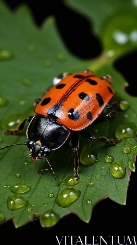 Ladybug on Leaf: A Study in Orange and Black AI Image