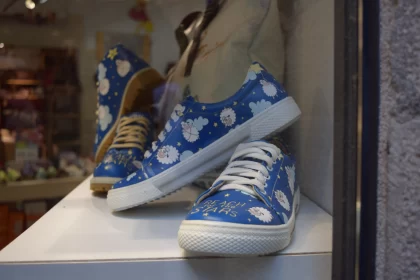 Nostalgic Atmosphere Captured through Floral Patterned Blue Shoes
