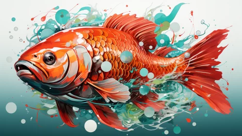 Stylized Fish Painting with Color Splashes and Manga Influence