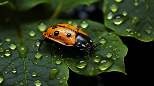 Photorealistic Ladybug on Leaf: A Study in Contrast and Detail AI Image