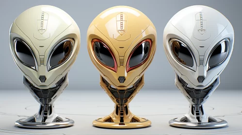 Futuristic Alien Figures in White and Gold AI Image