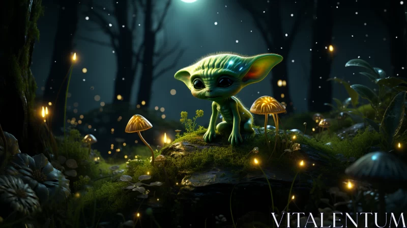 Surreal Forest Scene Featuring a Miniature Yoda Figure AI Image