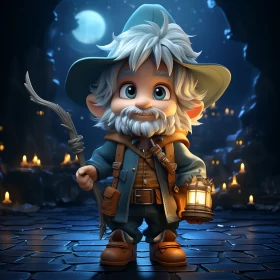 Enchanting 2D Game Art of a Lone Cartoon Character with Lantern AI Image